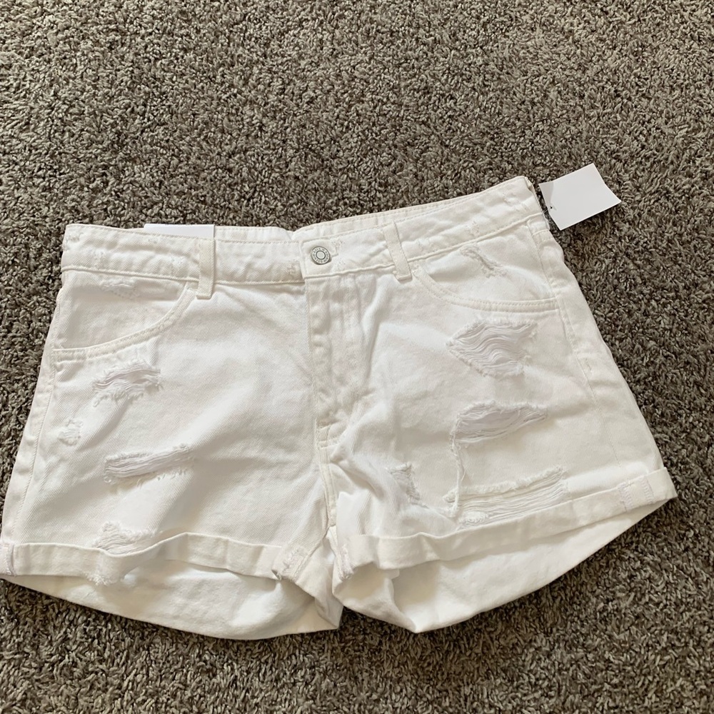 H&M Regular Waist White Denim Shorts